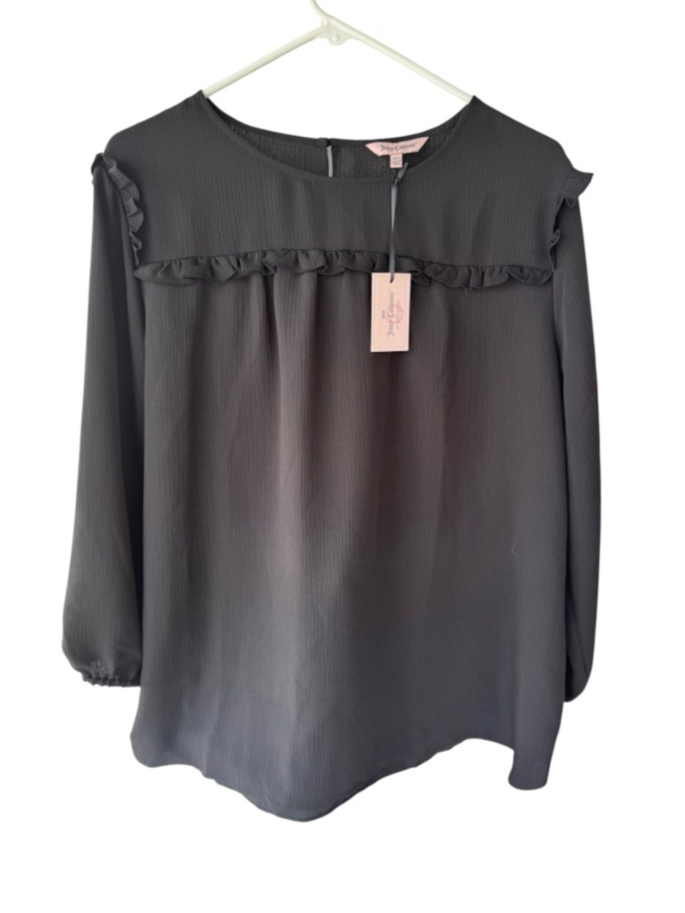 Juicy Couture Black Ruffle Yoke Long Sleeve Blouse